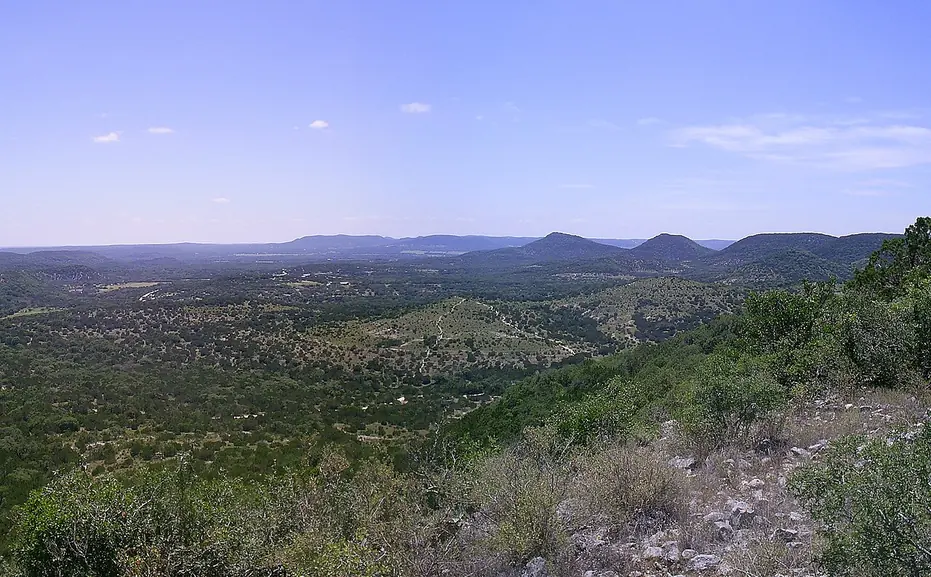 Live oak and cedar hills over limestone in Bandera County